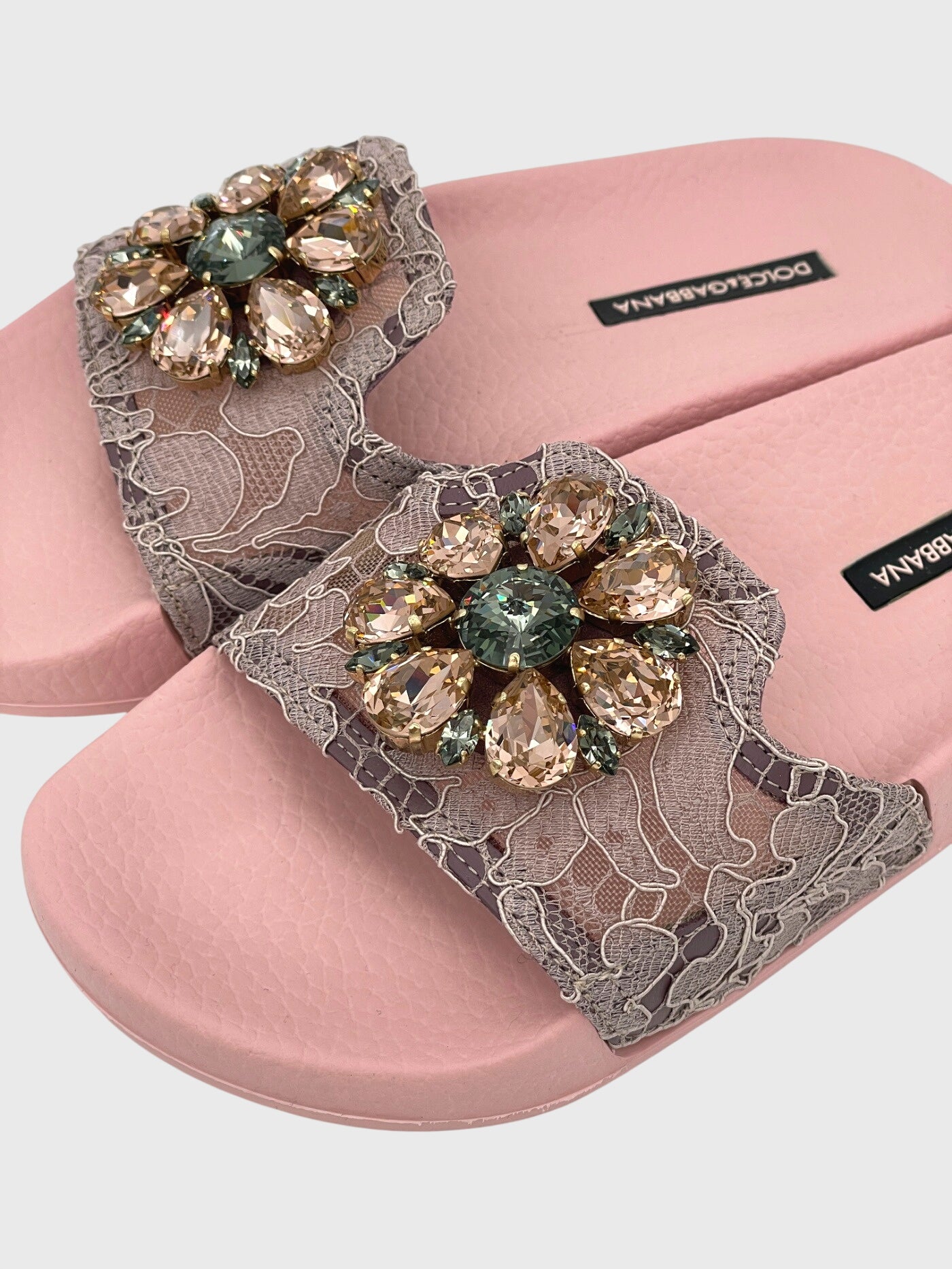 Dolce & Gabbana  Floral Lace Crystal Embellished Slide Mule EU 35 Pink
