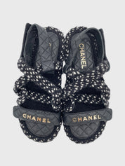Chanel Cord Lambskin Flache Sandale EU 38 Mehrfarbig