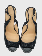 Philipp Plein Crystal Embellished Peep Toe Slingback EU 39 Schwarz