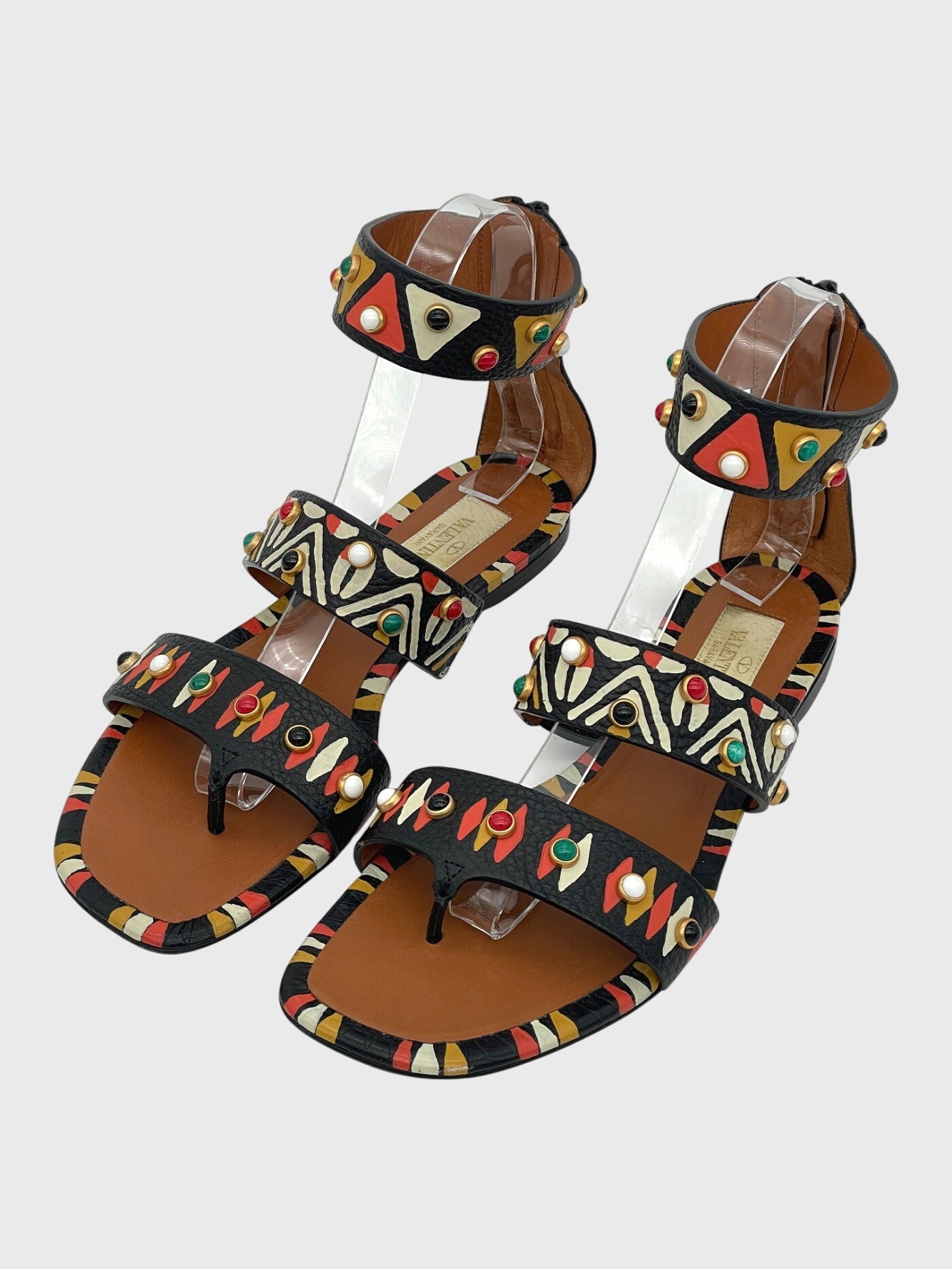 Valentino Garavani Tribal Studded Flache Sandale EU 37 Mehrfarbig
