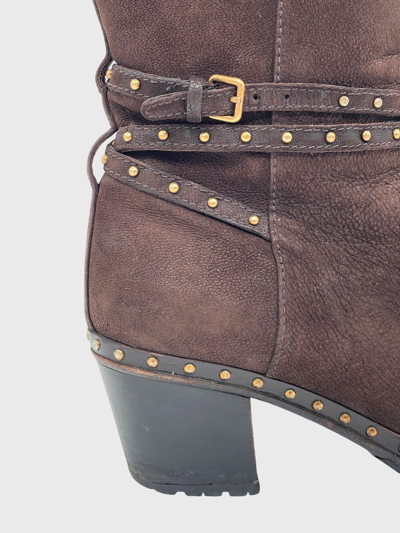 Miu Miu Studded Suede Buckle Ankle Boot EU 39.5 Braun