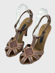 Alberta Ferretti T-Strap Snakeskin Embossed Sandale mit Absatz EU 35.5 Metallic