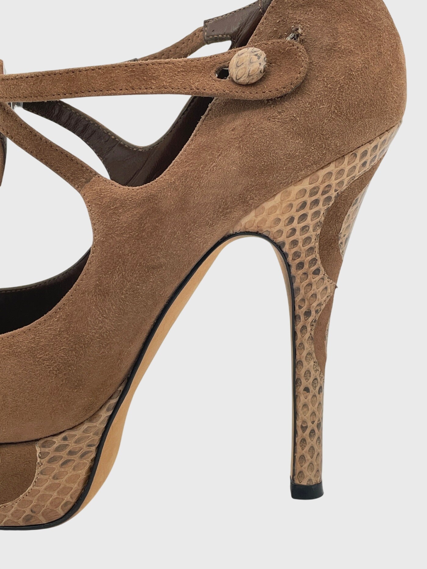 Bally T-Strap Snakeskin Platform Plateau Pump EU 38.5 Braun