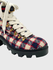 Gucci Tweed Check Lace-Up Combat Ankle Boot EU 41.5 Mehrfarbig