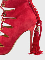 Elisabetta Franchi Lace-Up Tassel Ankle Boot EU 37 Rot
