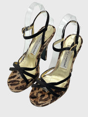 Dolce & Gabbana Leopard Print Velvet Sandale mit Absatz EU 36.5 Mehrfarbig