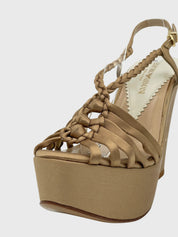 Emporio Armani Satin Wedge Sandale mit Absatz EU 36.5 Beige