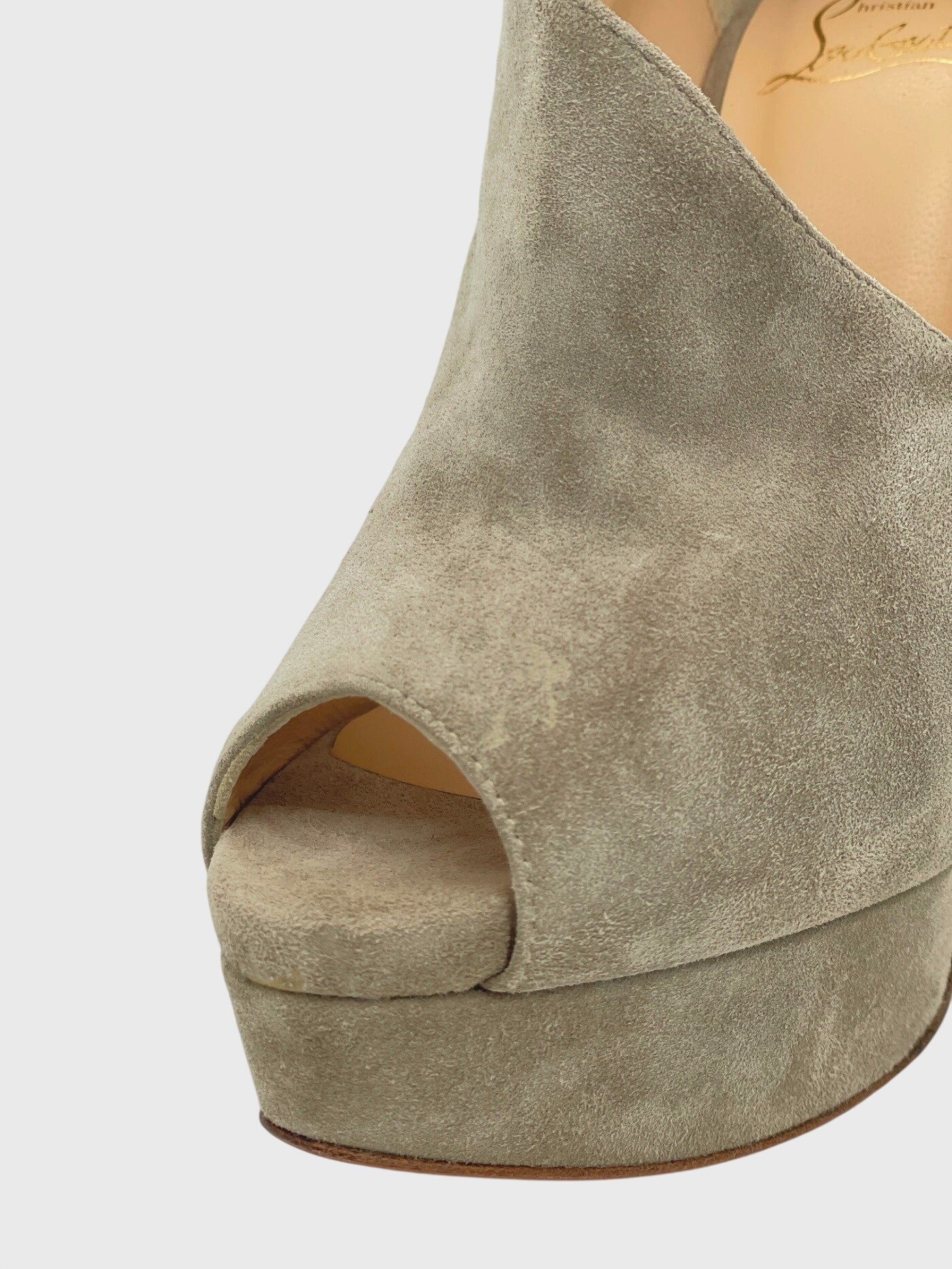 Christian Louboutin Suede D'Orsay Peep-Toe Plateau Pump EU 36.5 Beige