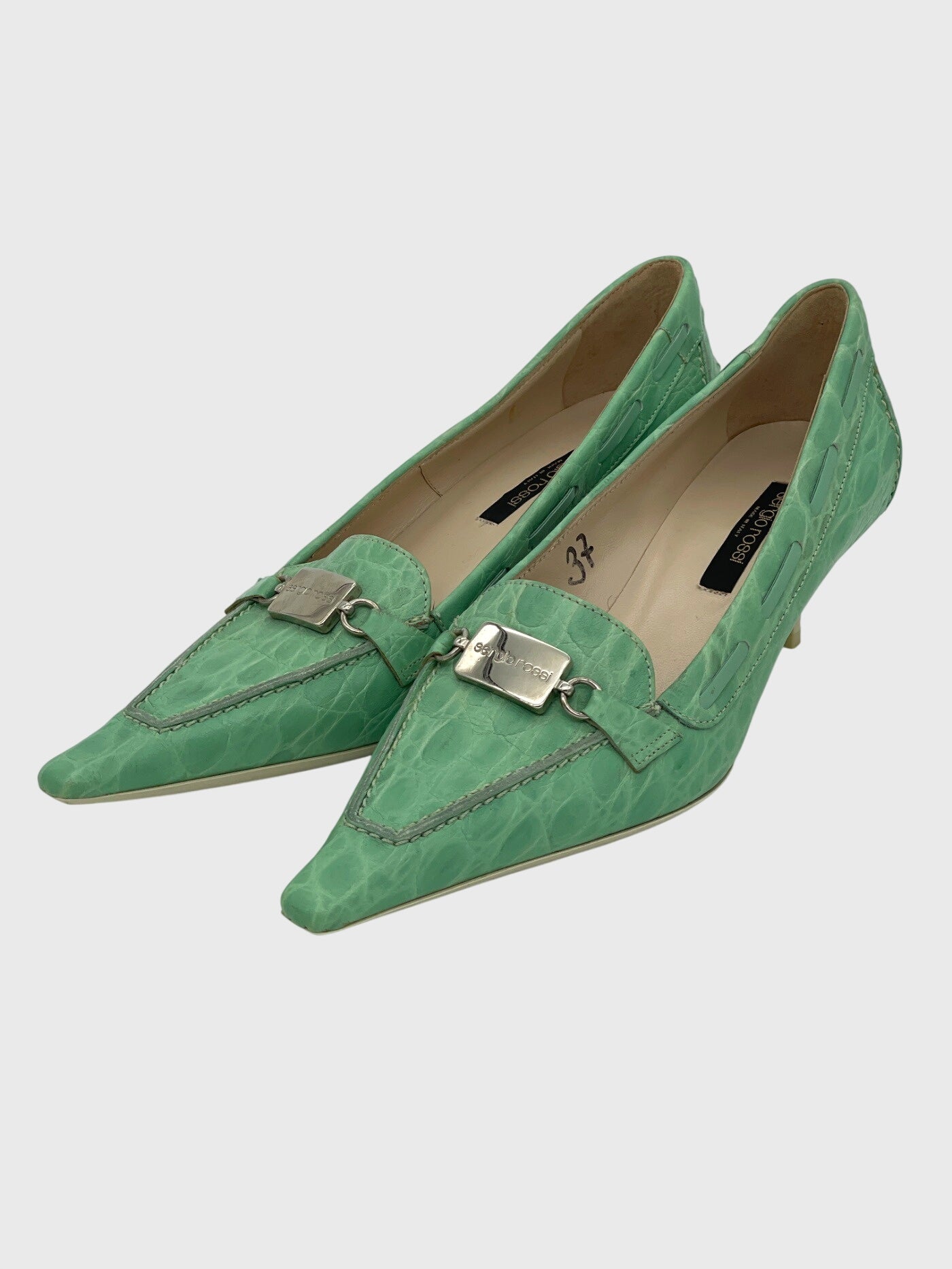 Sergio Rossi Croc-Effect Kitten Heel EU 37 Grün