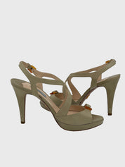 Prada Tortoise Buckle Platform Sandale mit Absatz EU 39 Beige