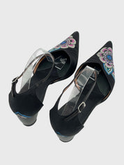Giorgio Armani Floral Print Ankle Strap Pump EU 41 Schwarz