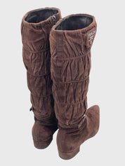 Prada Ruched Suede Buckle Stiefel EU 36.5 Braun