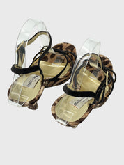 Dolce & Gabbana Leopard Print Velvet Sandale mit Absatz EU 36.5 Mehrfarbig