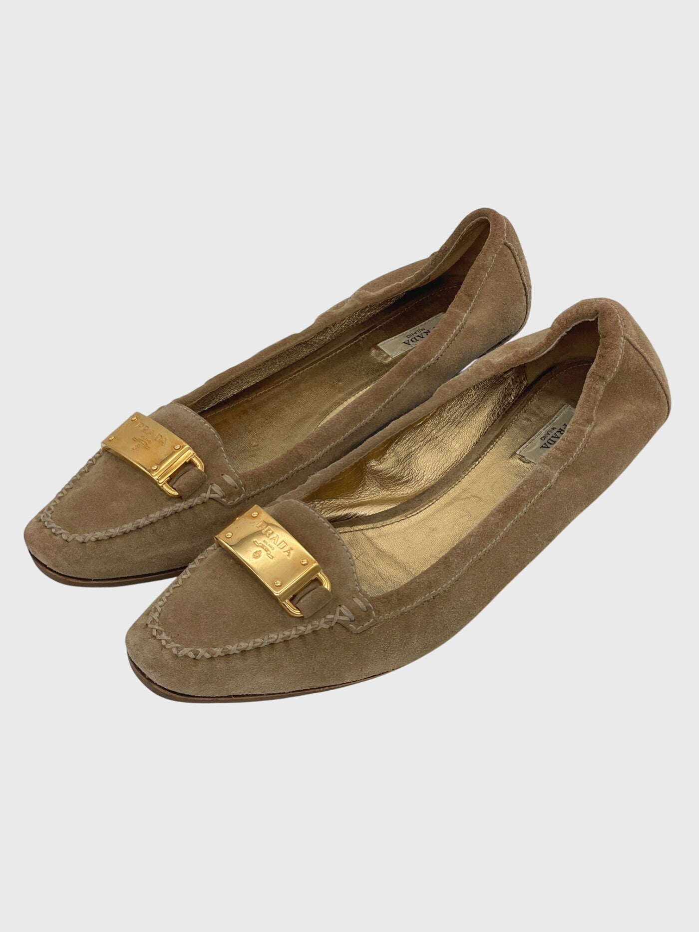 Prada Suede Buckle Ballerina EU 39 Beige