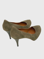 Fendi Suede Zucca Heel Plateau Pump EU 38 Grün