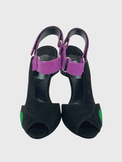Prada Suede Colorblock Ankle Strap Plateau Pump EU 39 Mehrfarbig