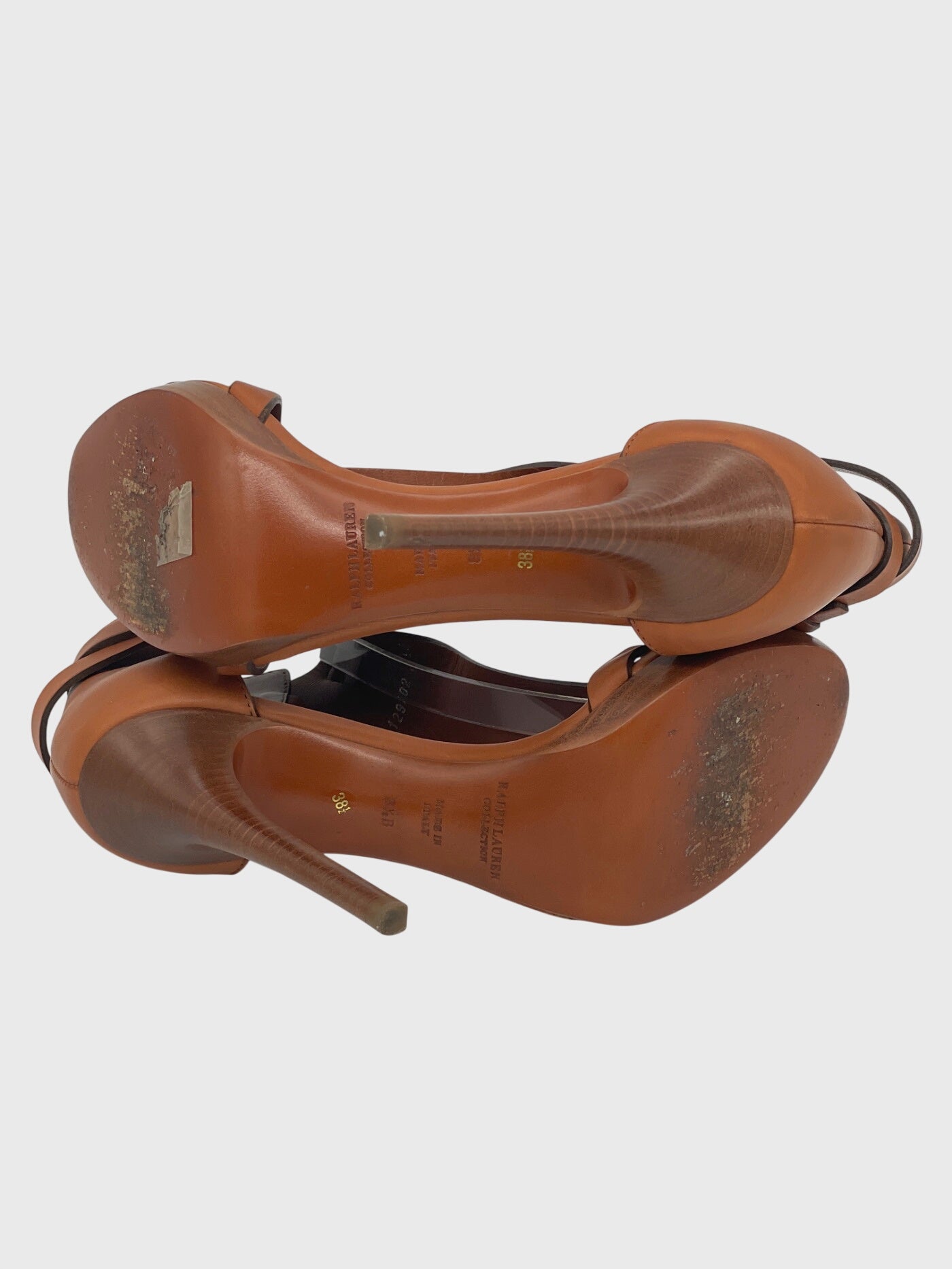 Ralph Lauren Collection T-Strap Vachetta Sandale mit Absatz EU 38.5 Braun - Image 8