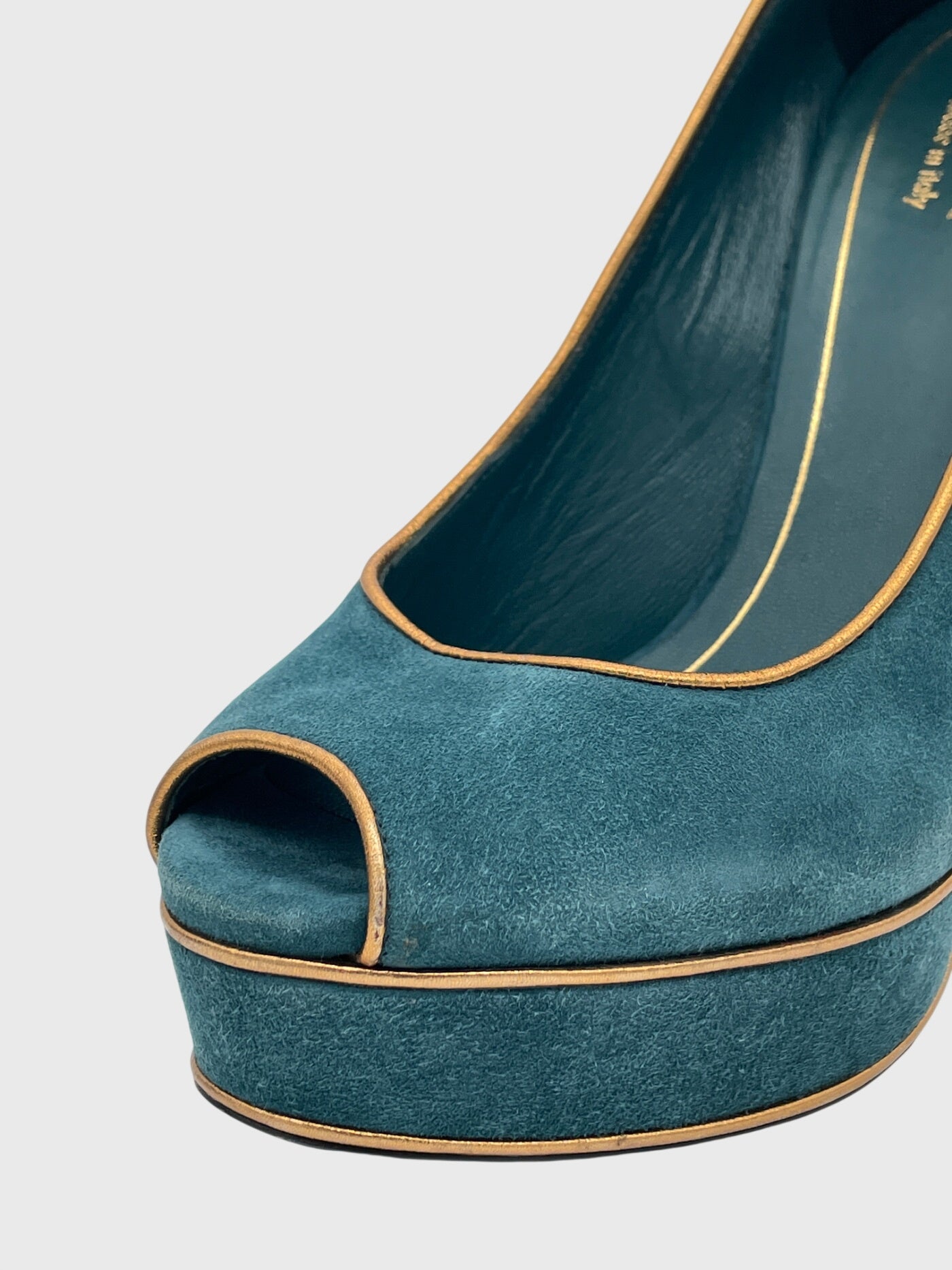 Gucci Teal Suede Peep-Toe Plateau Pump EU 37 Grün