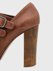 Chloé Triple Buckle Wood Heel Pump EU 40 Braun