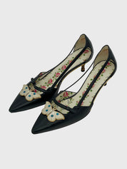 Gucci Butterfly Bamboo Kitten Heel EU 37.5 Schwarz