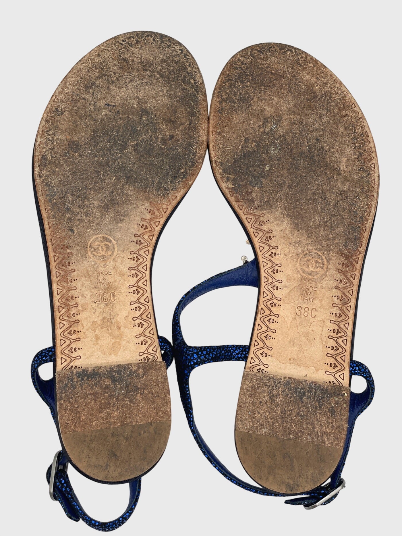 Chanel CC Logo Thong Zehensteg Sandale EU 38 Blau - Image 8