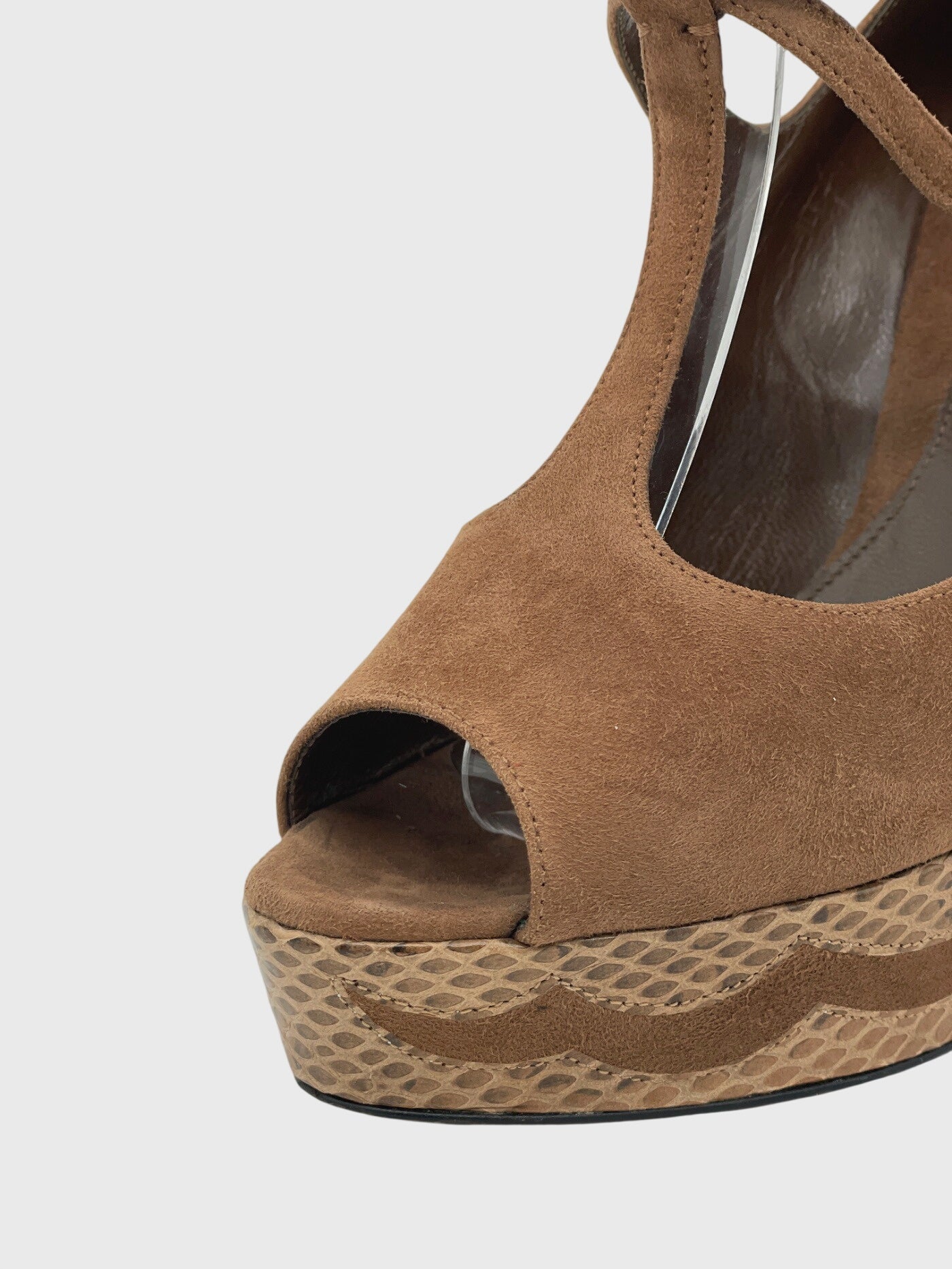 Bally T-Strap Snakeskin Platform Plateau Pump EU 38.5 Braun