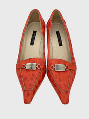 Sergio Rossi Croc-Embossed Pointed Toe Kitten Heel EU 38 Orange