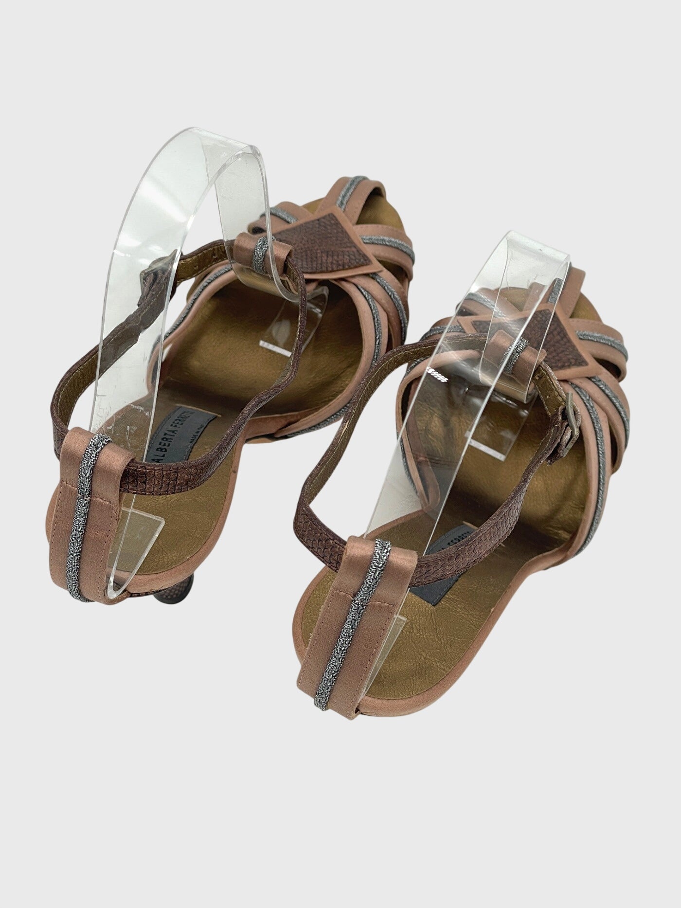 Alberta Ferretti T-Strap Snakeskin Embossed Sandale mit Absatz EU 35.5 Metallic