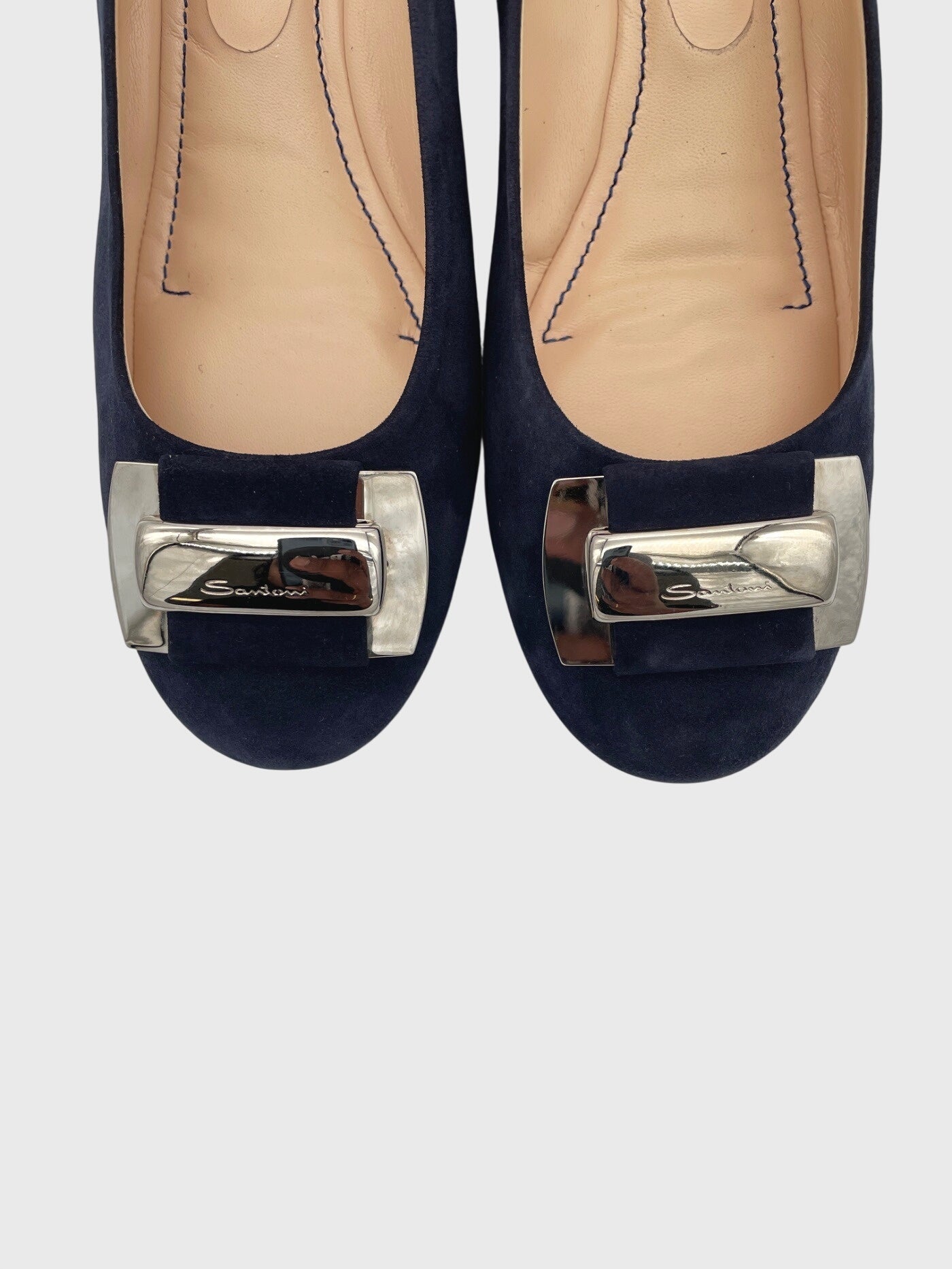 Santoni Suede Block-Heel  Klassischer Pump EU 41 Blau