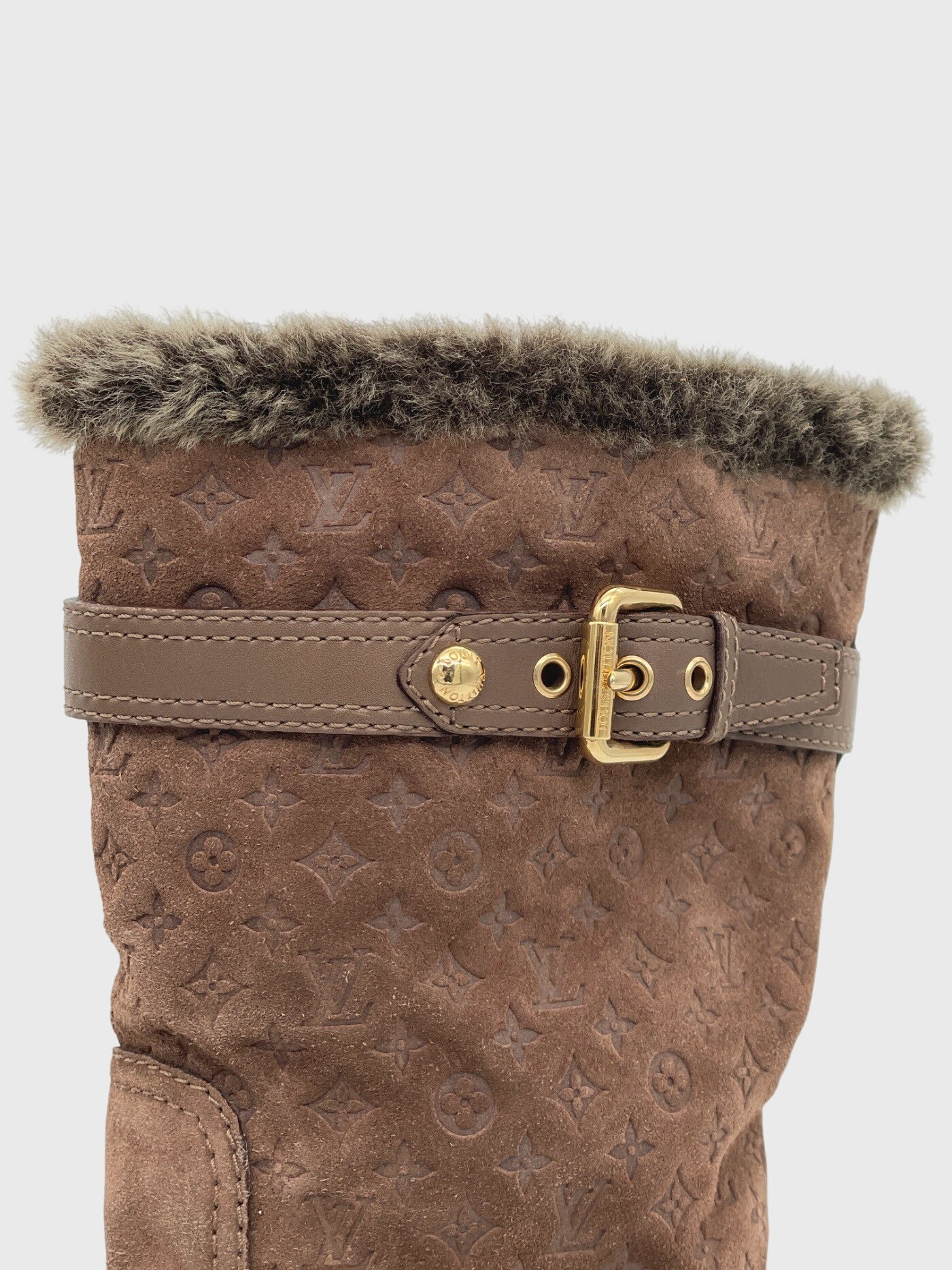 Louis Vuitton Monogram Suede Fur Stiefel EU 36.5 Braun
