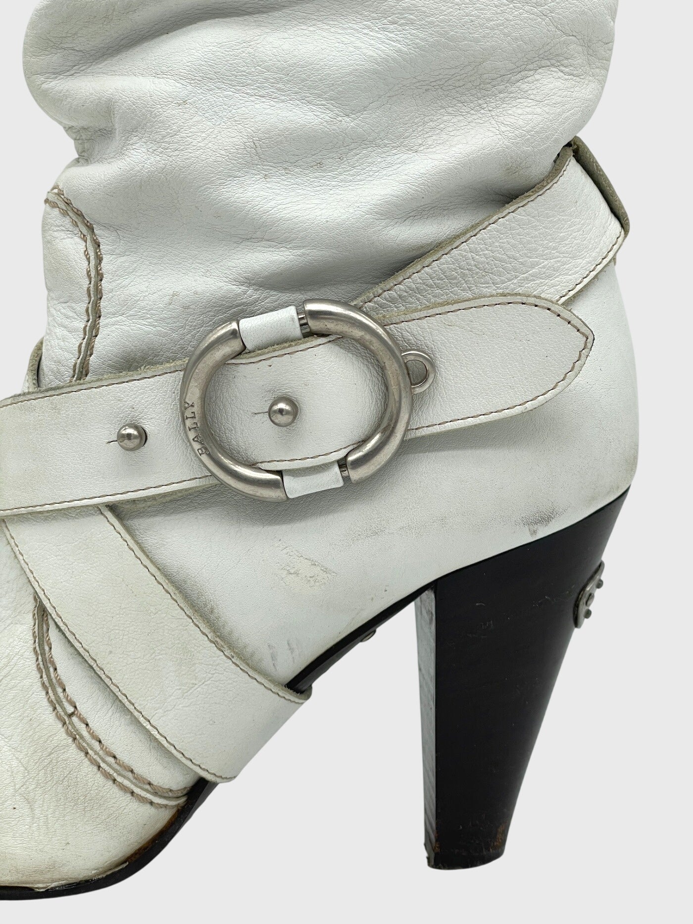 Bally Slouch Buckle Stiefel EU 38.5 Weiß