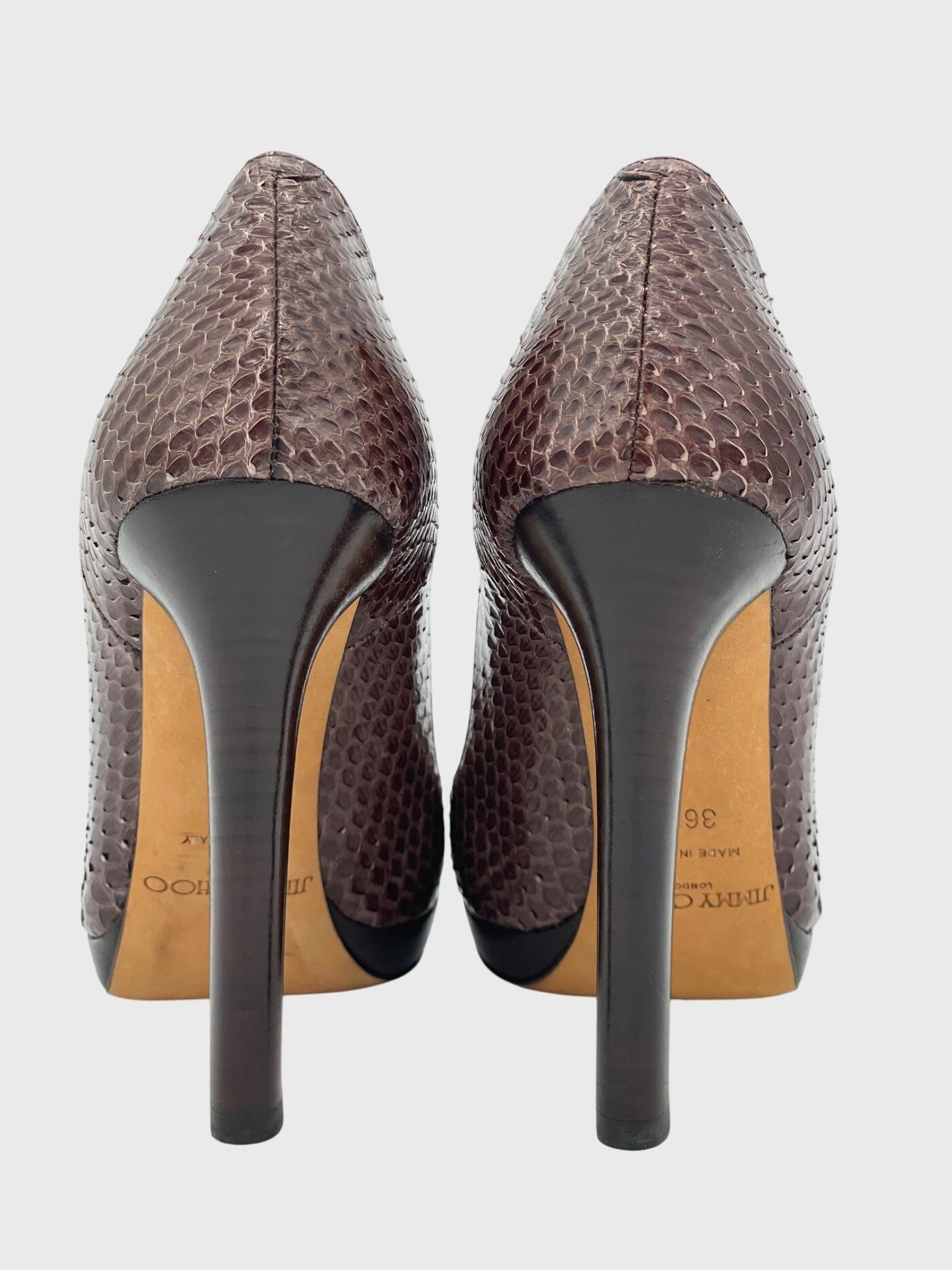 Jimmy Choo  Python Leather Peep-Toe Plateau Pump EU 36.5 Braun