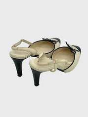Chanel CC Bow Cap Toe Slingback EU 36.5 Beige