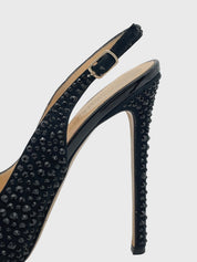 Philipp Plein Crystal Embellished Peep Toe Slingback EU 39 Schwarz