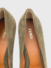 Fendi Suede Zucca Heel Plateau Pump EU 38 Grün