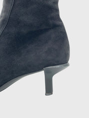 Prada Suede Buckle Kitten Heel Stiefel EU 36.5 Schwarz