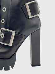 Alexander McQueen Fur-Trimmed Buckle Platform Ankle Boot EU 38 Schwarz