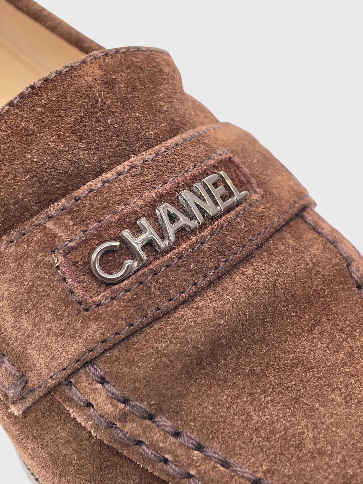 Chanel Logo Suede Penny Loafer EU 36.5 Braun