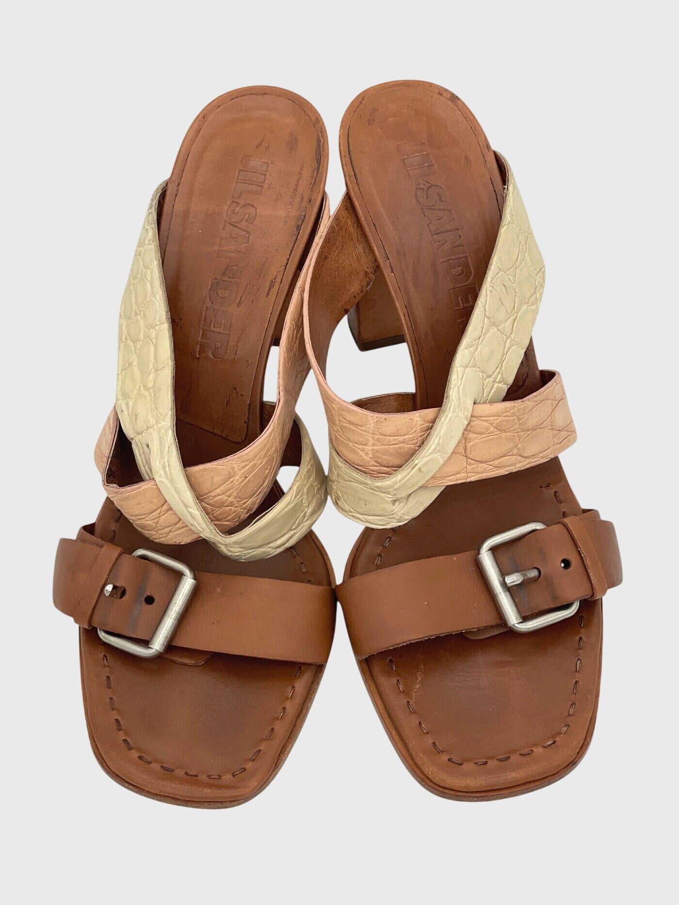 Jil Sander Croc-Embossed Buckle Sandale mit Absatz EU 39.5 Beige