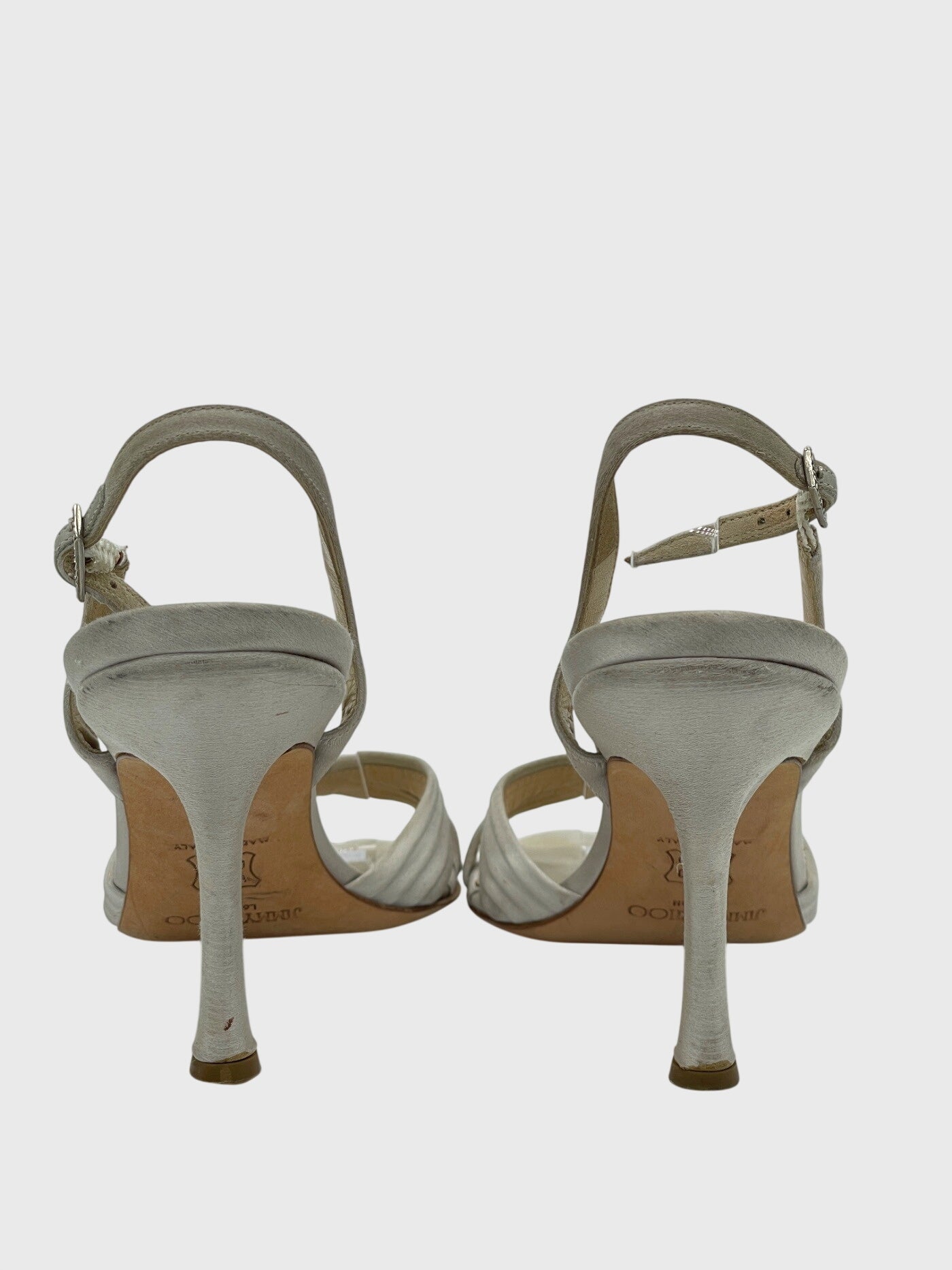 Jimmy Choo Satin Sandale mit Absatz EU 37 Metallic