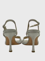 Jimmy Choo Satin Sandale mit Absatz EU 37 Metallic