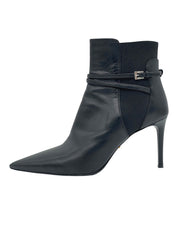 Prada Pointed Toe Buckle Strap Ankle Boot EU 39.5 Schwarz