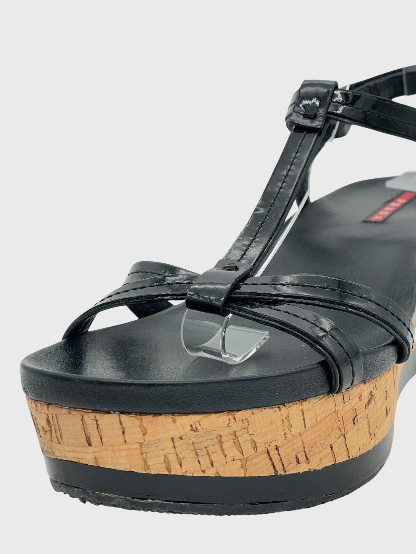 Prada Cork Wedge Sandale mit Absatz EU 38.5 Schwarz