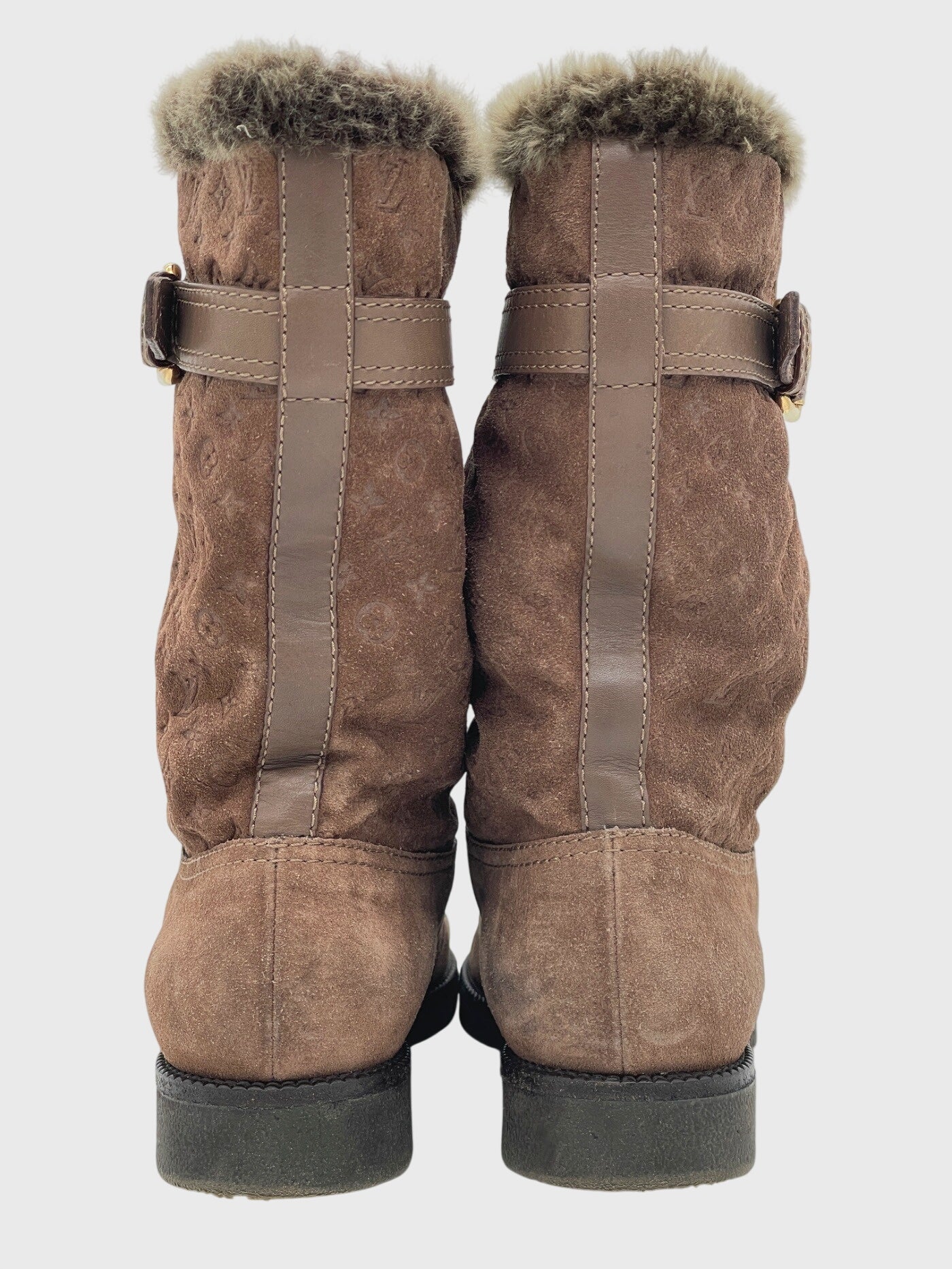 Louis Vuitton Monogram Suede Fur Stiefel EU 36.5 Braun