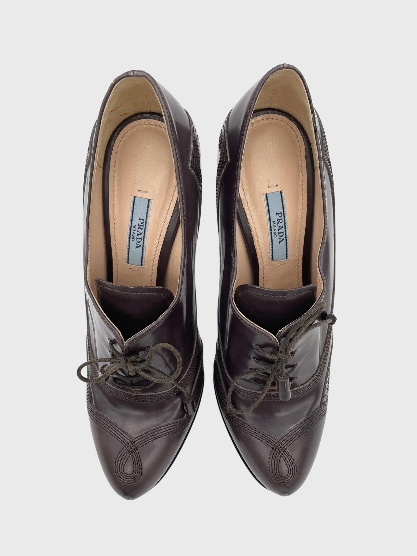 Prada Patent Leather Lace-Up Plateau Pump EU 40 Braun