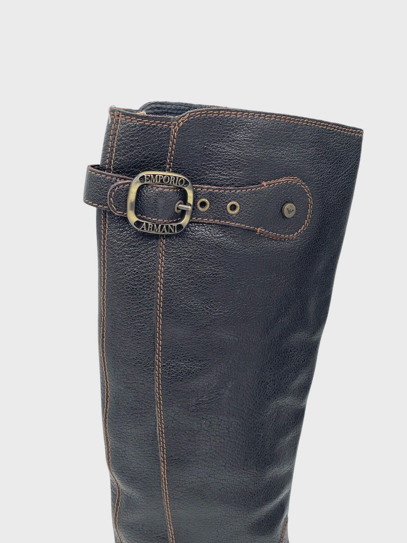 Emporio Armani Buckle Detail Grained Stiefel EU 38 Braun