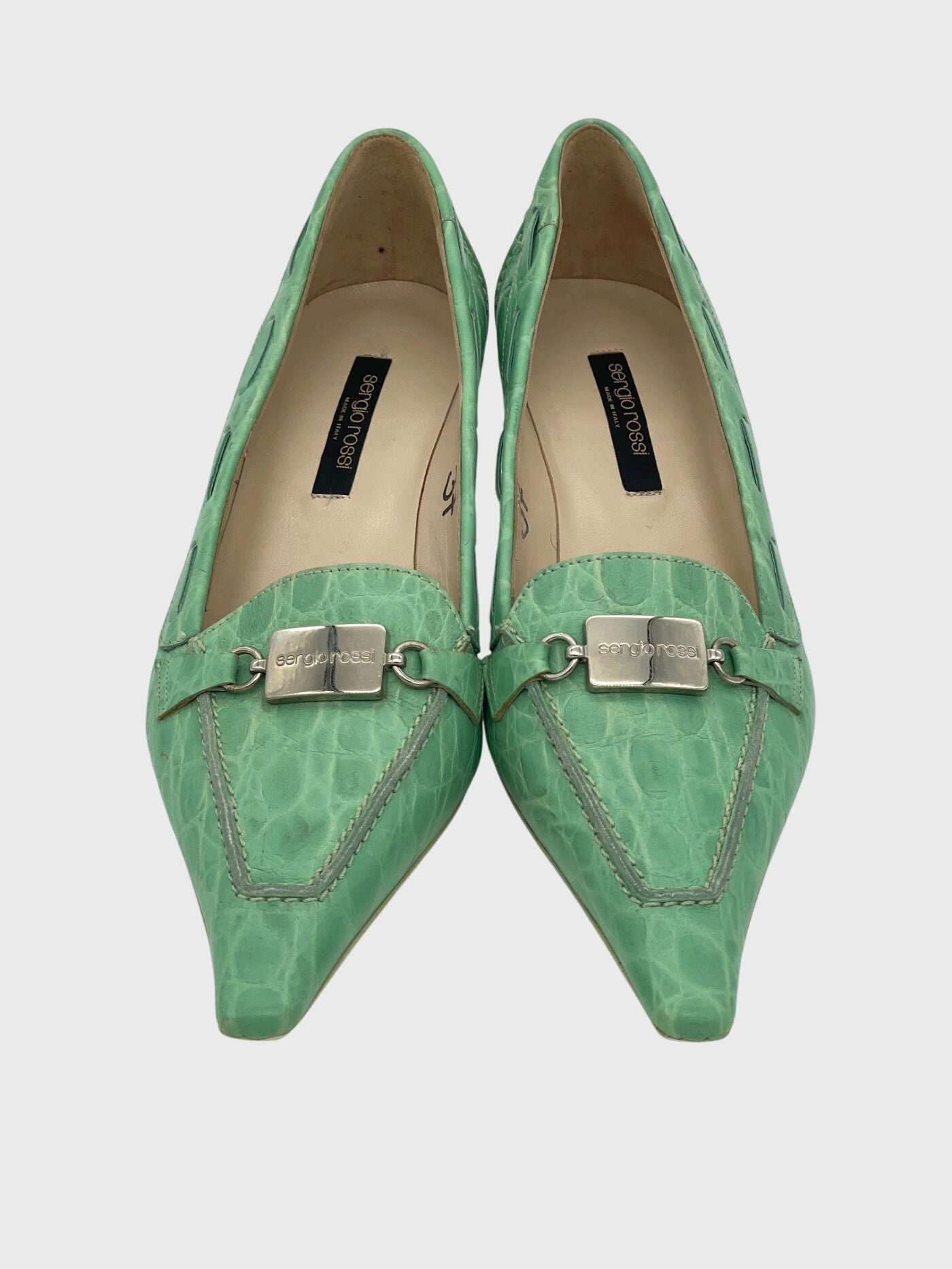 Sergio Rossi Croc-Effect Kitten Heel EU 37 Grün