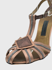 Alberta Ferretti T-Strap Snakeskin Embossed Sandale mit Absatz EU 35.5 Metallic