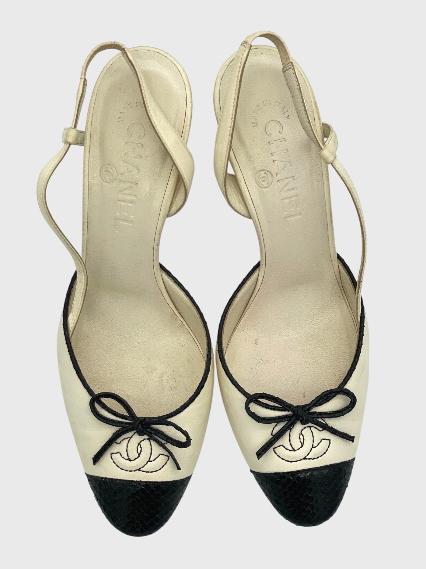 Chanel CC Bow Cap Toe Slingback EU 36.5 Beige