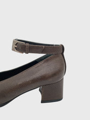 Bally Embossed Leather Ankle Strap Pump EU 37 Braun